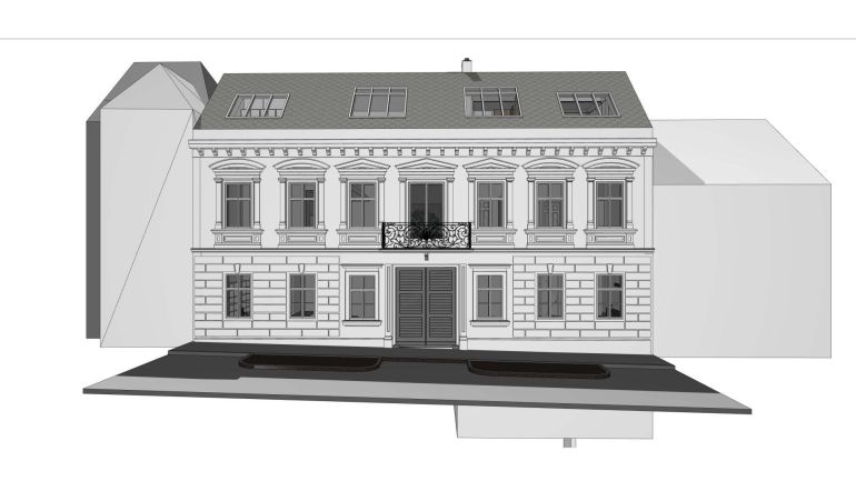copyright: t-hoch-n Architektur ZT GmbH - Heinrich Egger Planansicht der Fassade eines sanierten Gründerzeithauses.