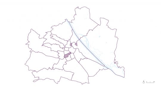 Karte Wiens mit den 4 Fernwärme-Pioniergebiete