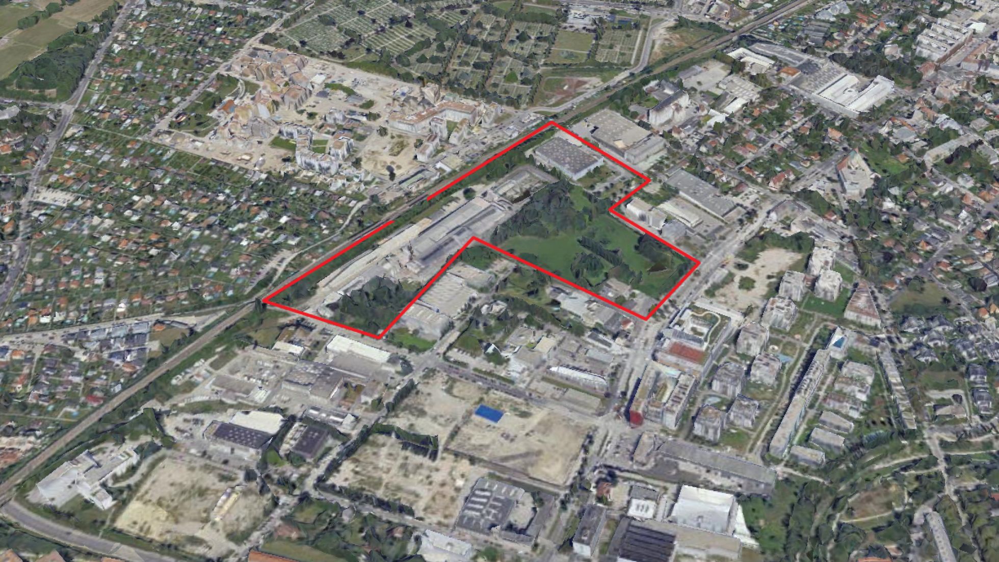 copyright: Stadt Wien/Geodaten3D Schrägluftbild mit Abgrenzung des Bearbeitungsgebiets