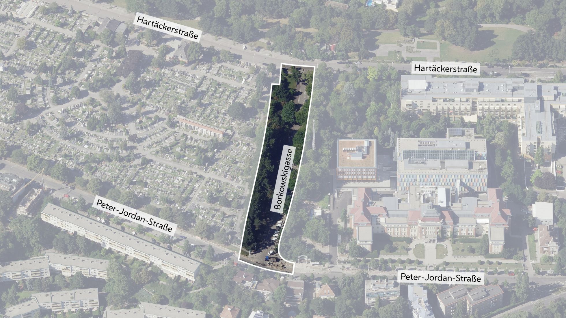 copyright: Stadt Wien/Stadtplan3D Schrägluftbild mit Gebietsabgrenzung