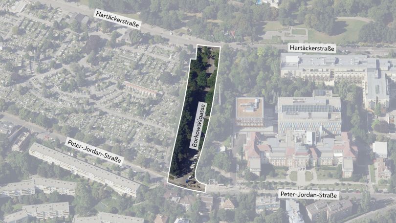 copyright: Stadt Wien/Stadtplan3D Schrägluftbild mit Gebietsabgrenzung