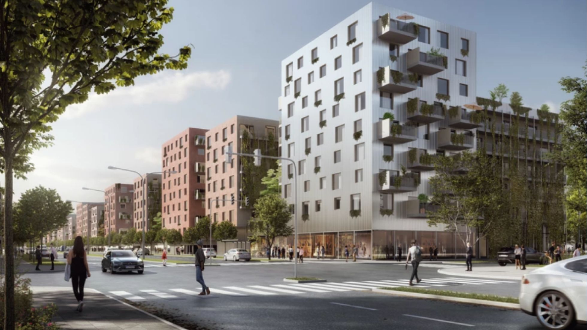 copyright: Superblock Rendering Wohnhaus an Straßenkreuzung