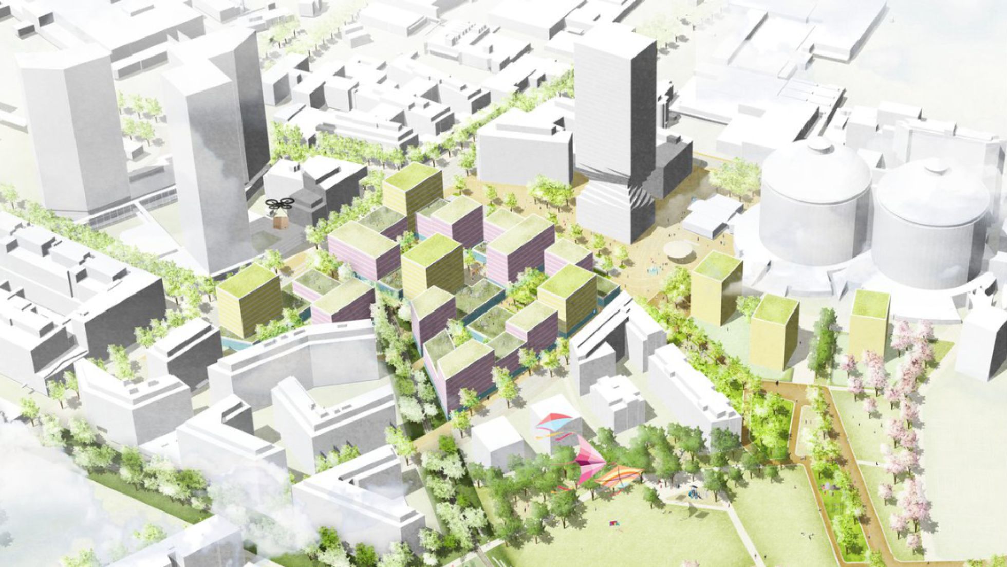 copyright: BWM Architekten 3D-Darstellung der Gebäude und Grünflächen im Bearbeitungsgebiet