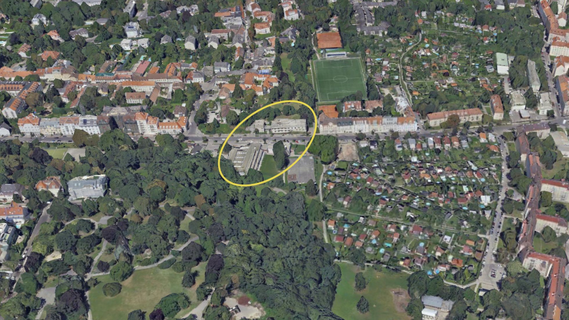 copyright: Stadt Wien/Geodaten3D Schrägluftbild mit Abgrenzung des Bearbeitungsgebiets