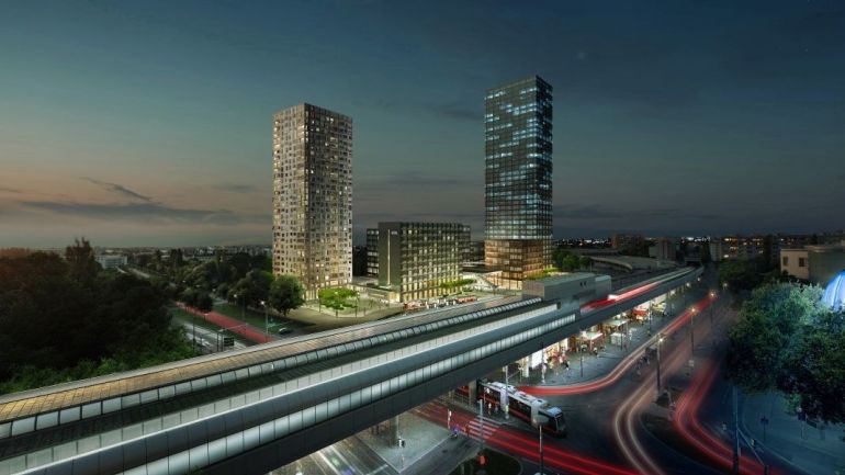 Visualisierung von Hochhäusern neben U-Bahn-Brücke