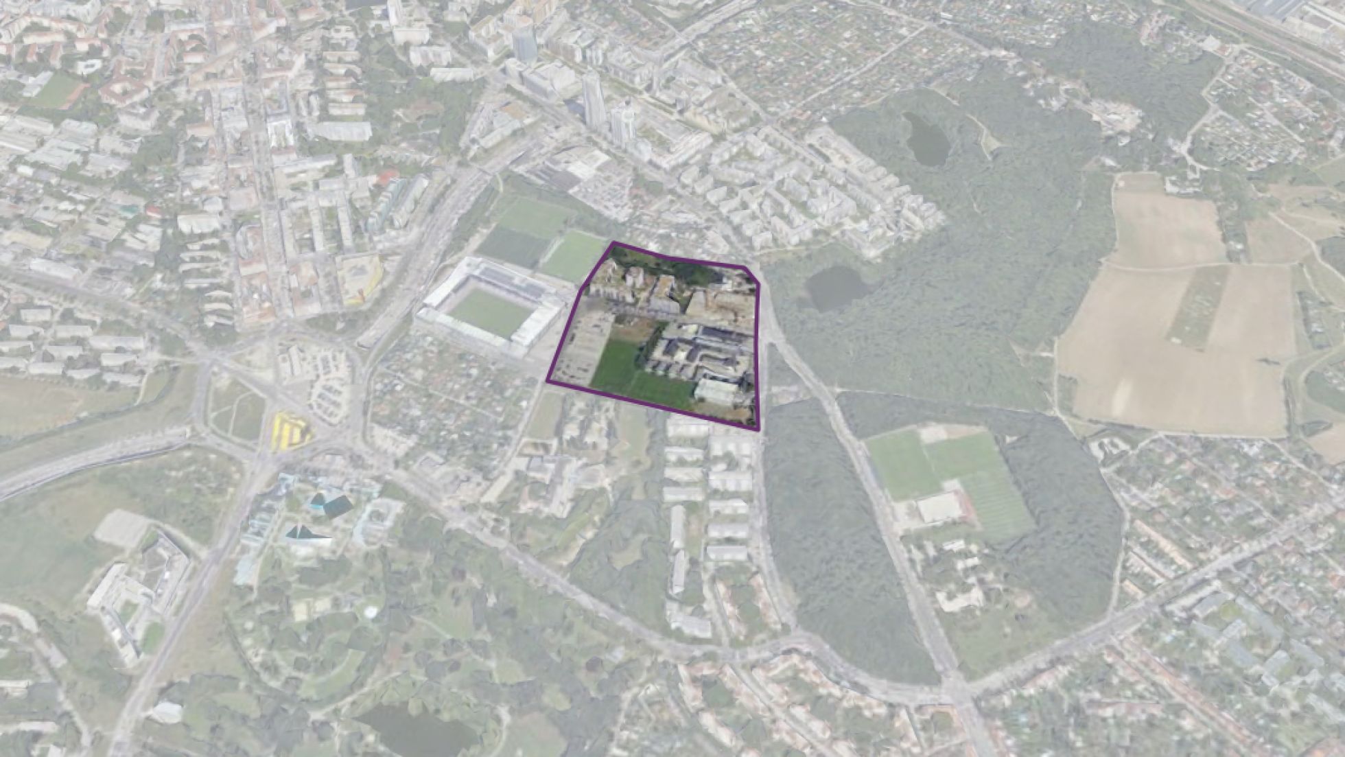 Schrägluftbild mit Abgrenzung des Bearbeitungsgebiets