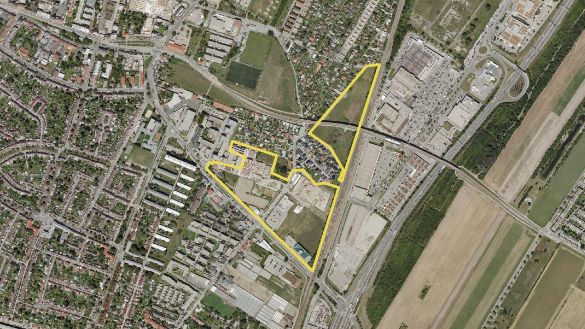 copyright: Stadt Wien/Vienna GIS Luftbild mit Abgrenzung des Bearbeitungsgebiets