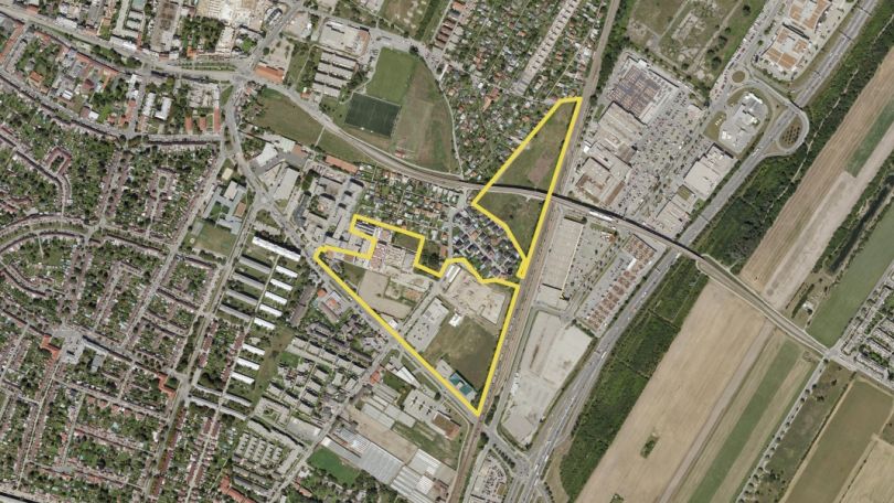 copyright: Stadt Wien/Vienna GIS Luftbild mit Abgrenzung des Bearbeitungsgebiets