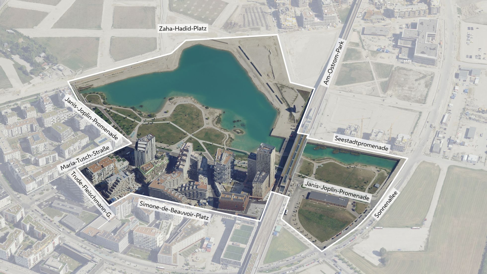 Schrägluftbild mit Gebietsabgrenzung