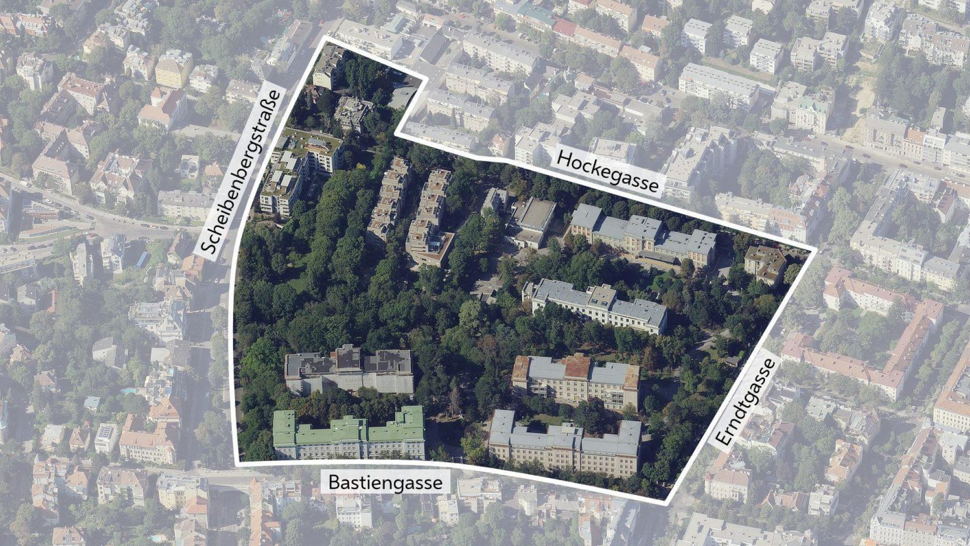 copyright: Stadt Wien/ViennaGIS Luftbild mit Gebietsabgrenzung