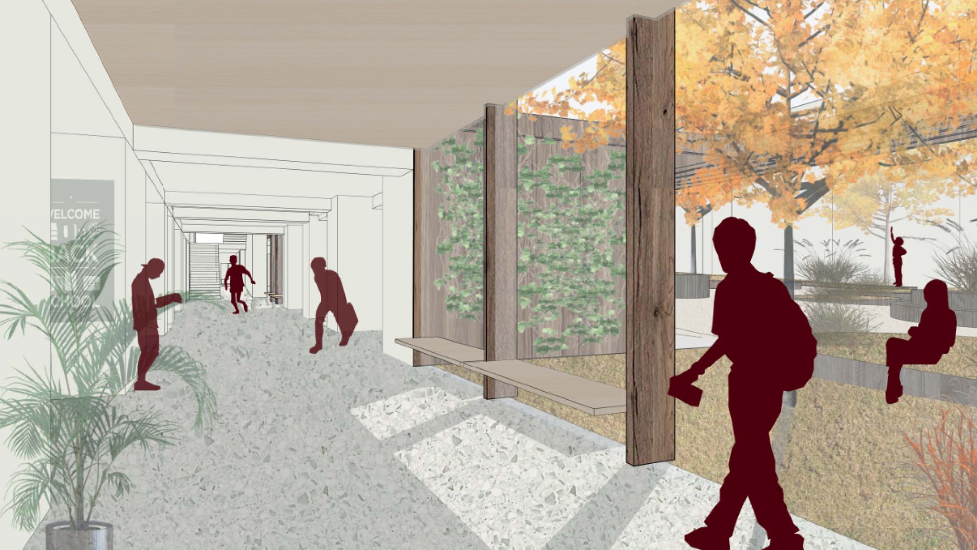 schematische Darstellung der Aula mit Sitzmöglichkeiten