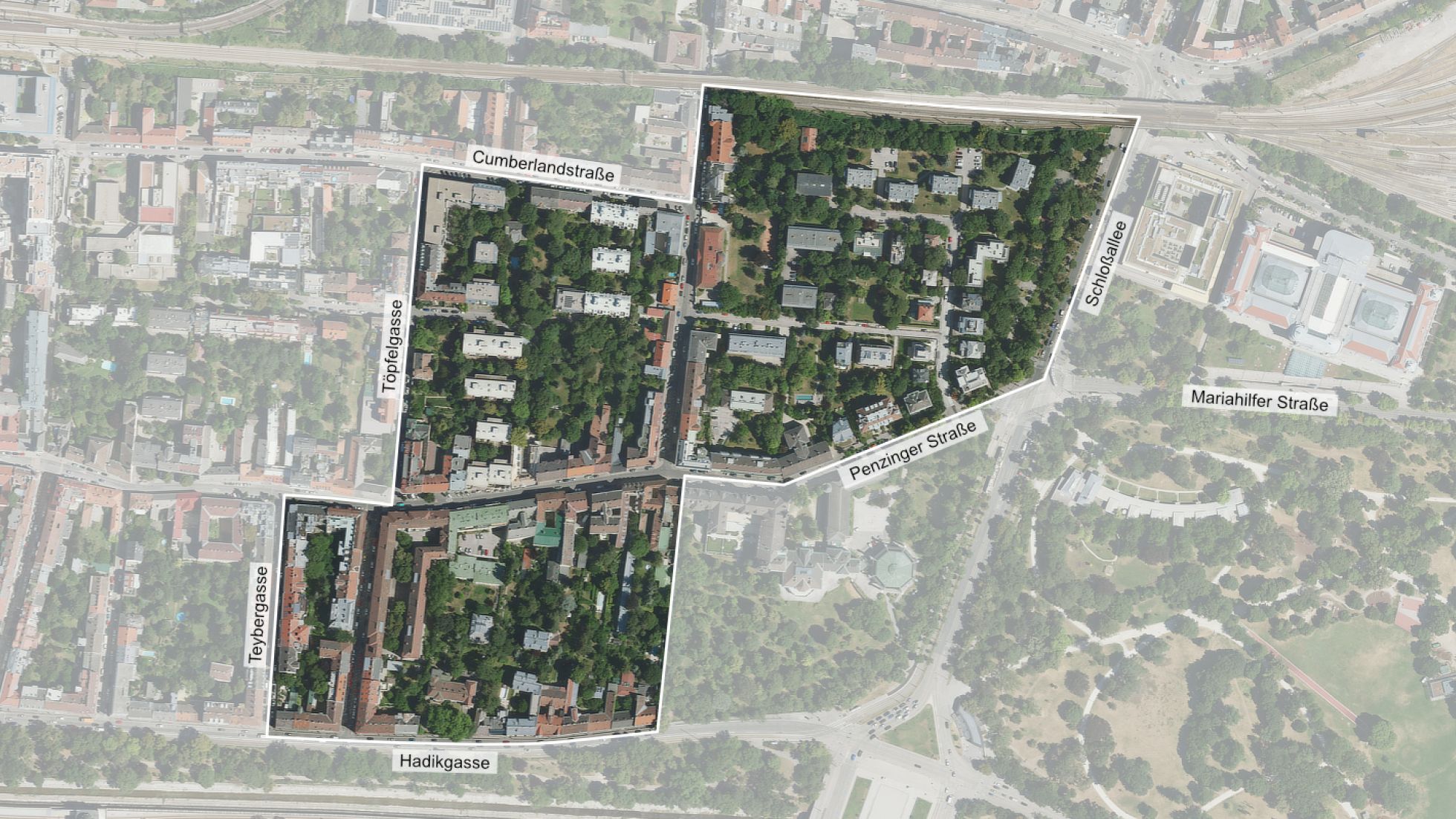 Luftbild mit Gebietsabgrenzung