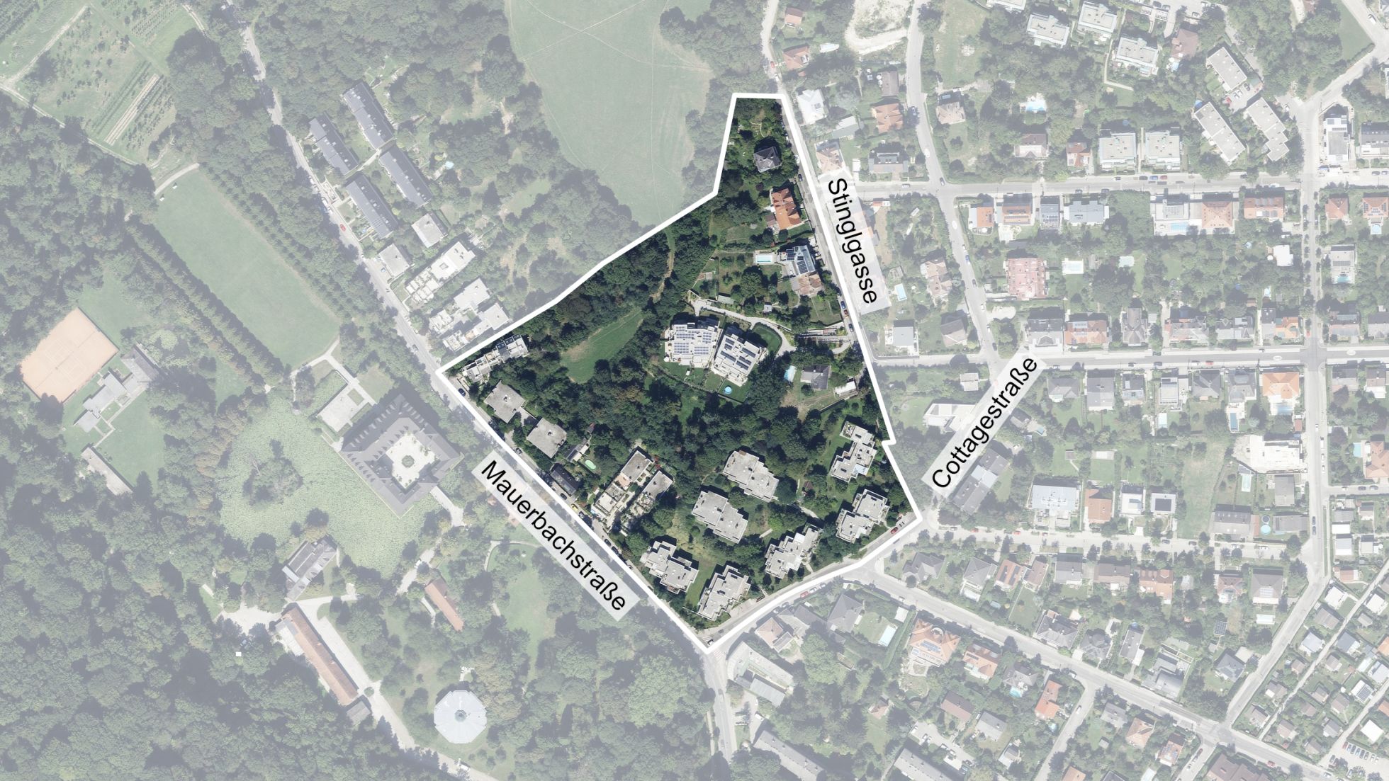 Luftbild mit Gebietsabgrenzung