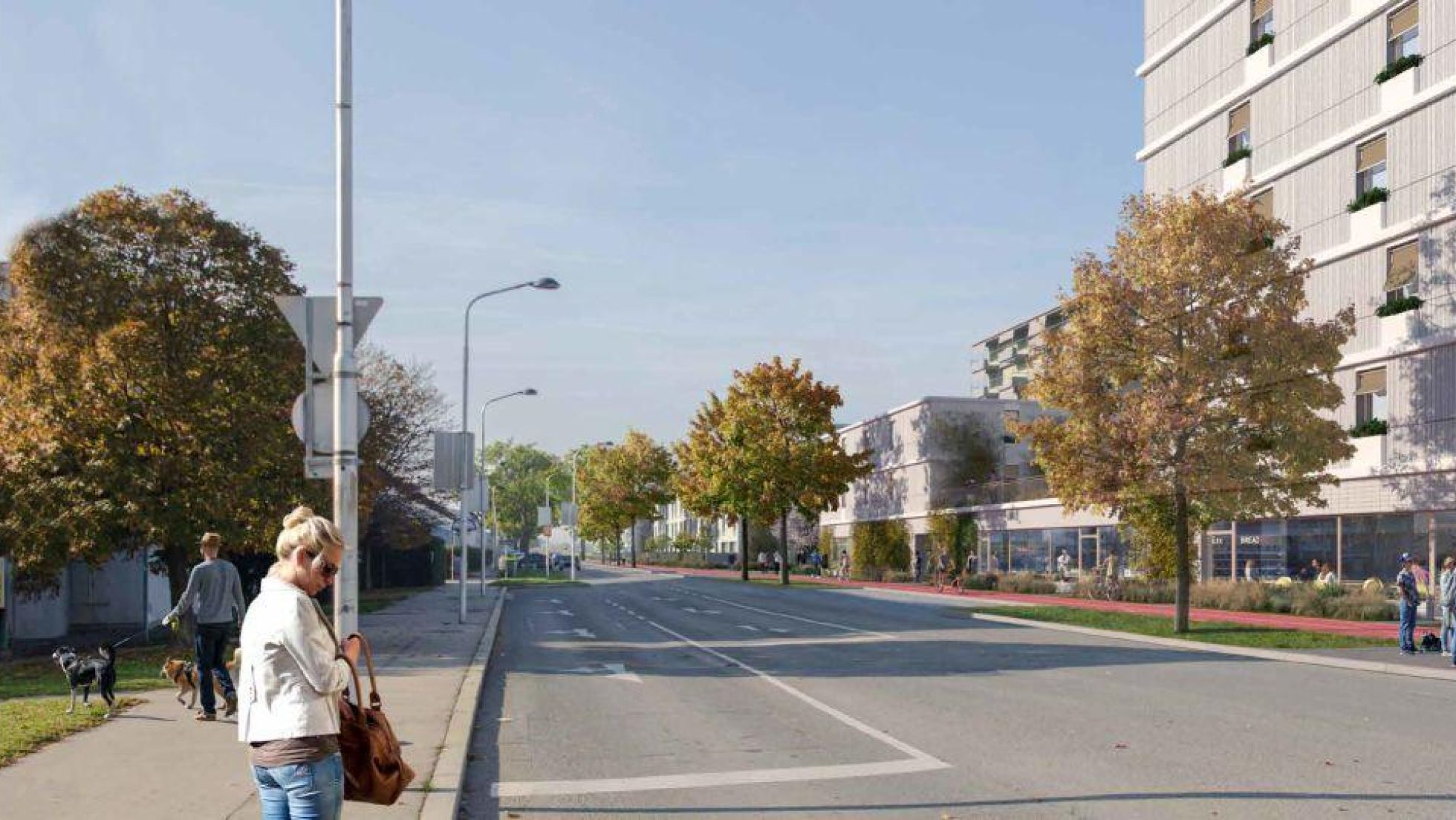 copyright: NMBP Architekten Studio Urbanek ZT Visualisierung einer Straße mit Gehweg und Gebäuden