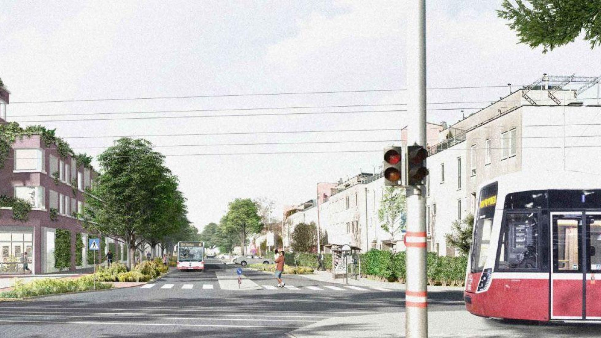 copyright: trans_city TC ZT Kreuzung mit Zebrastreifen und querender Straßenbahn