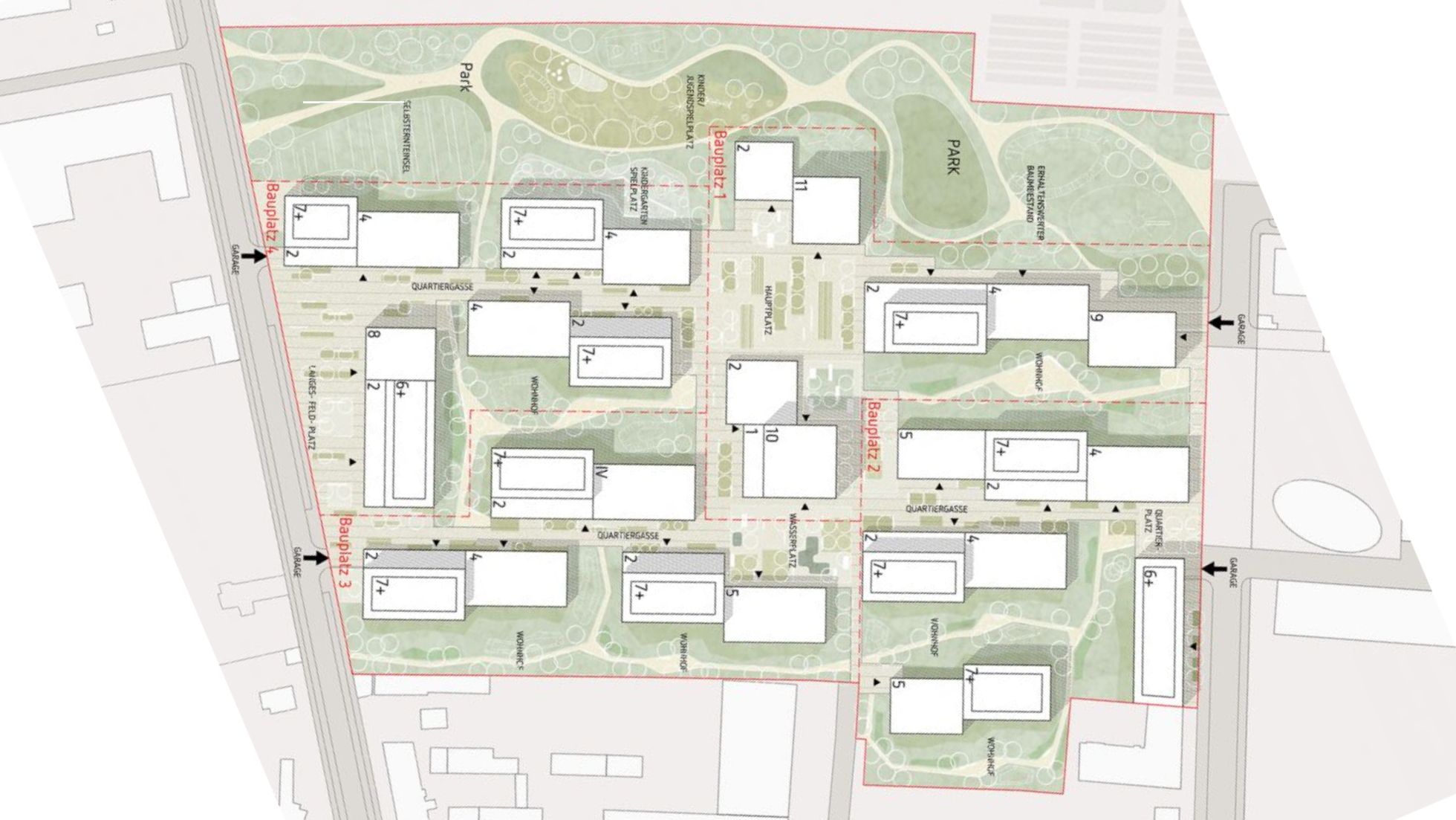 Lageplan mit Gebäudeteilen