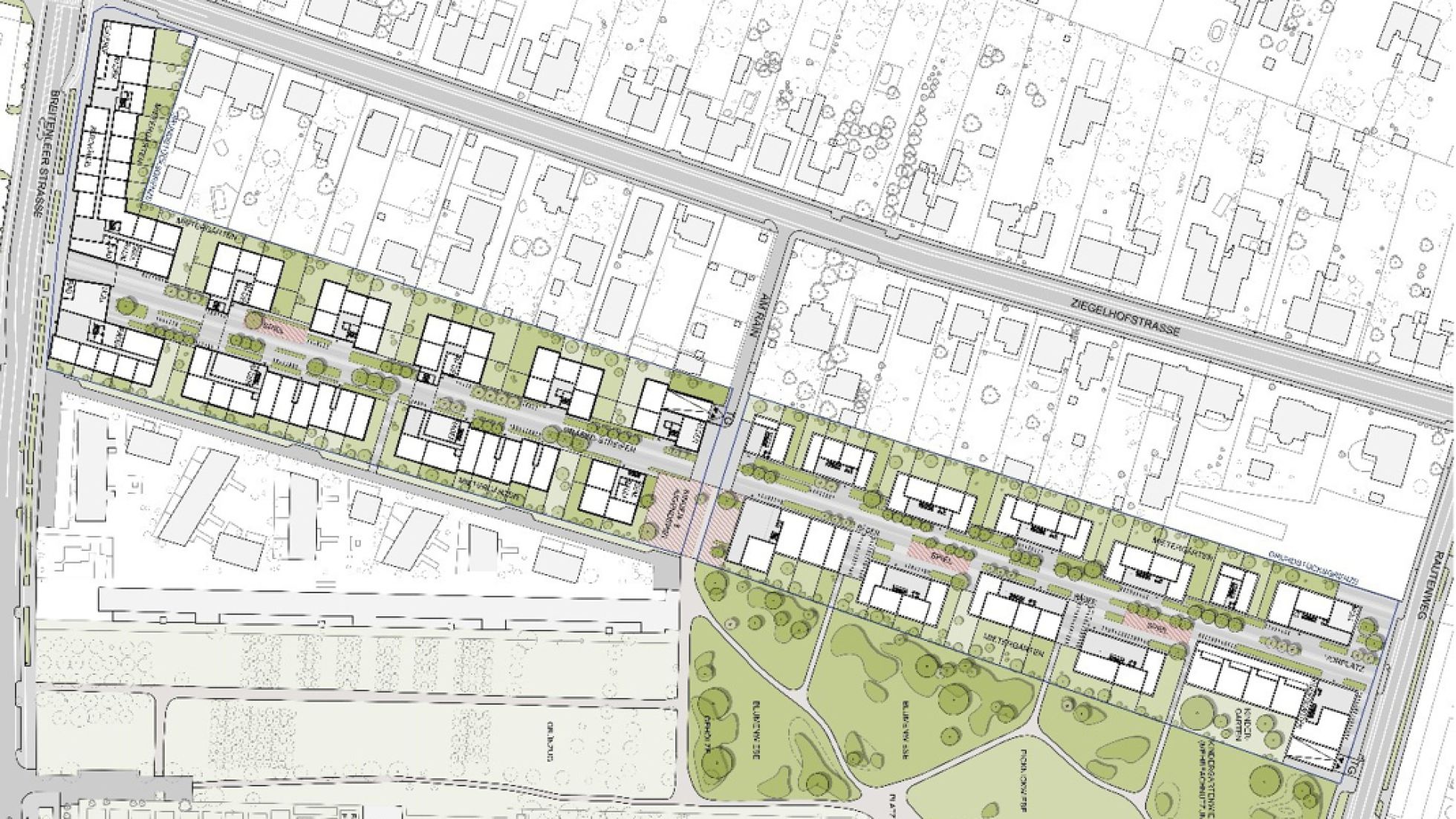 Lageplan mit Gebäuden und Grünflächen