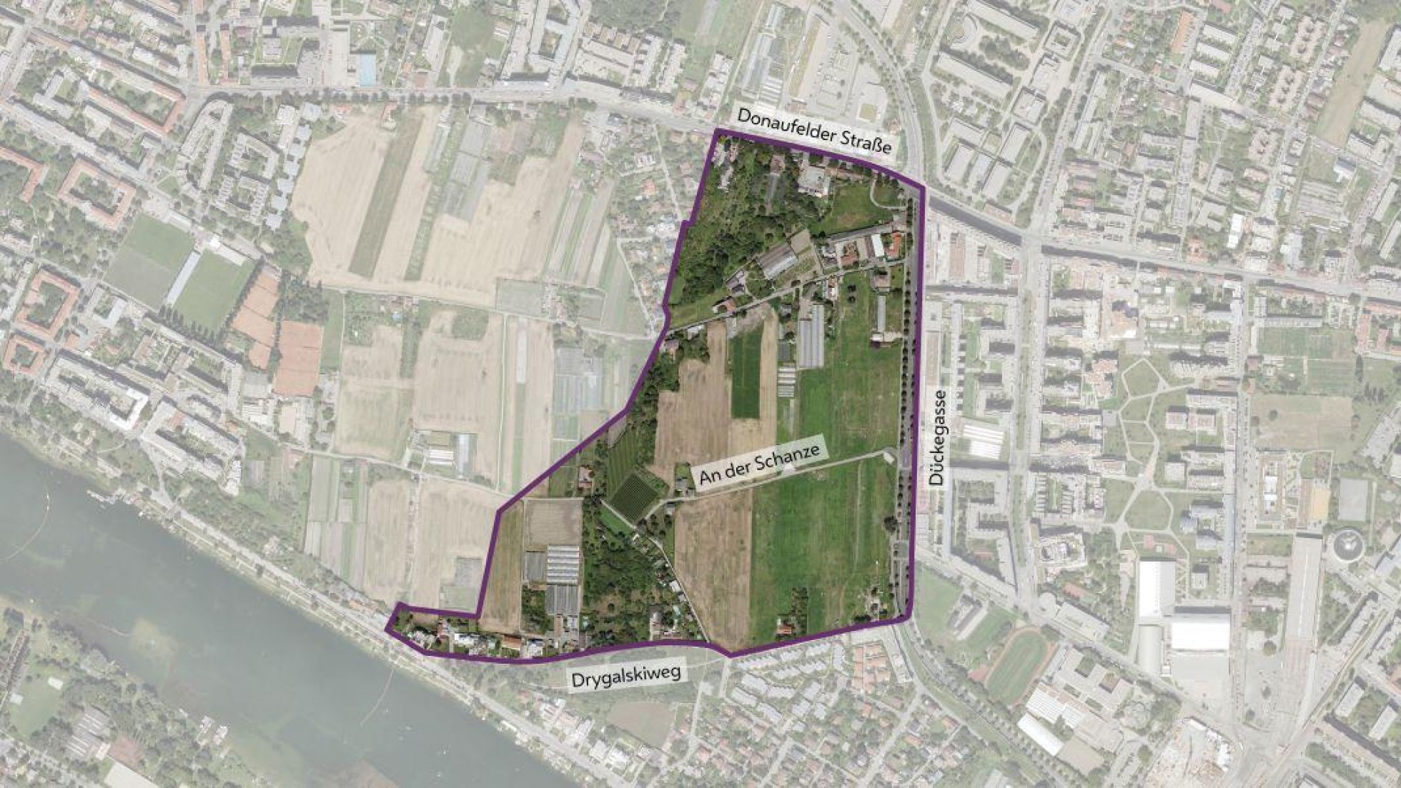 Luftbild mit Gebietsabgrenzung