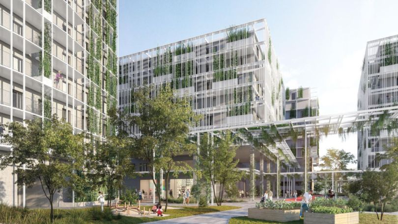 Rendering Wohngebäude mit begrünter Fassade