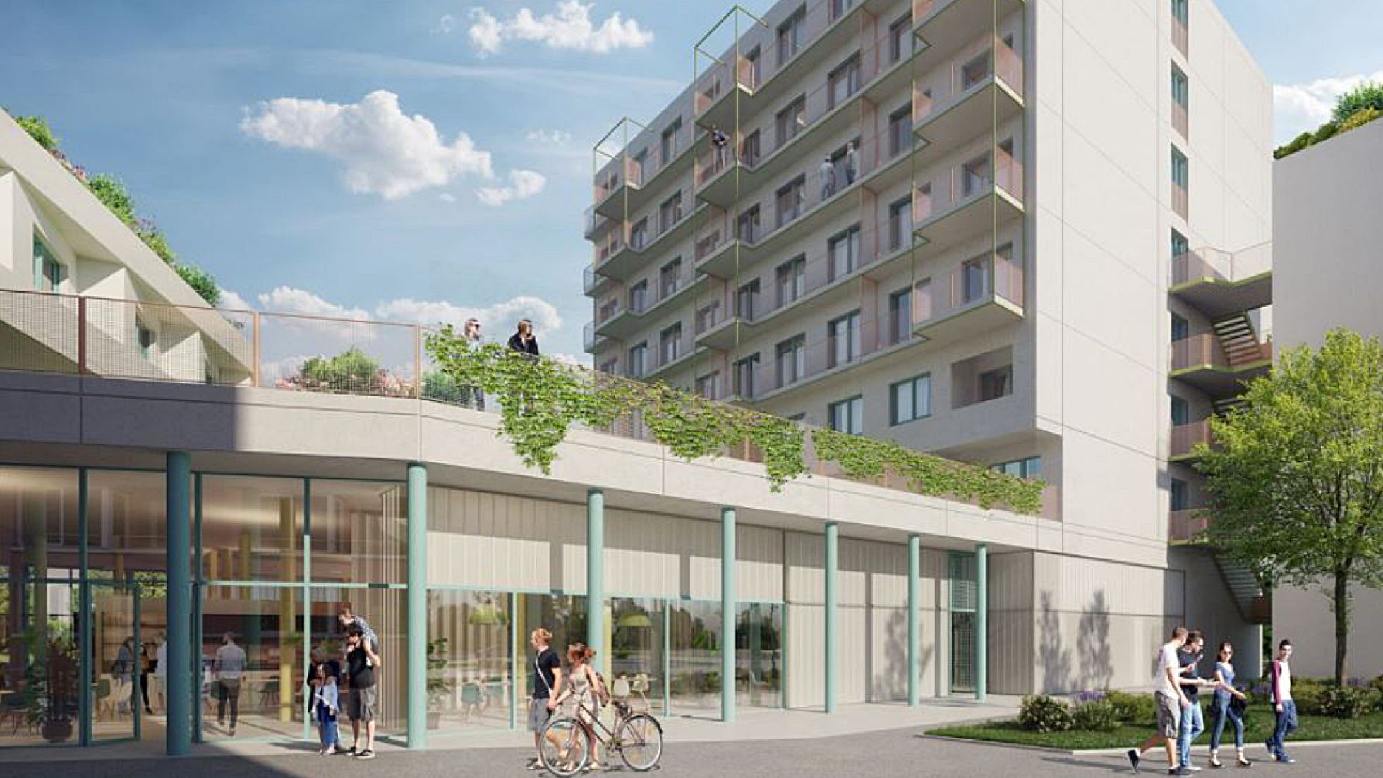 Rendering Übergang von einem niedrigen Wohnbau zu 8-geschoßigem Wohnbau