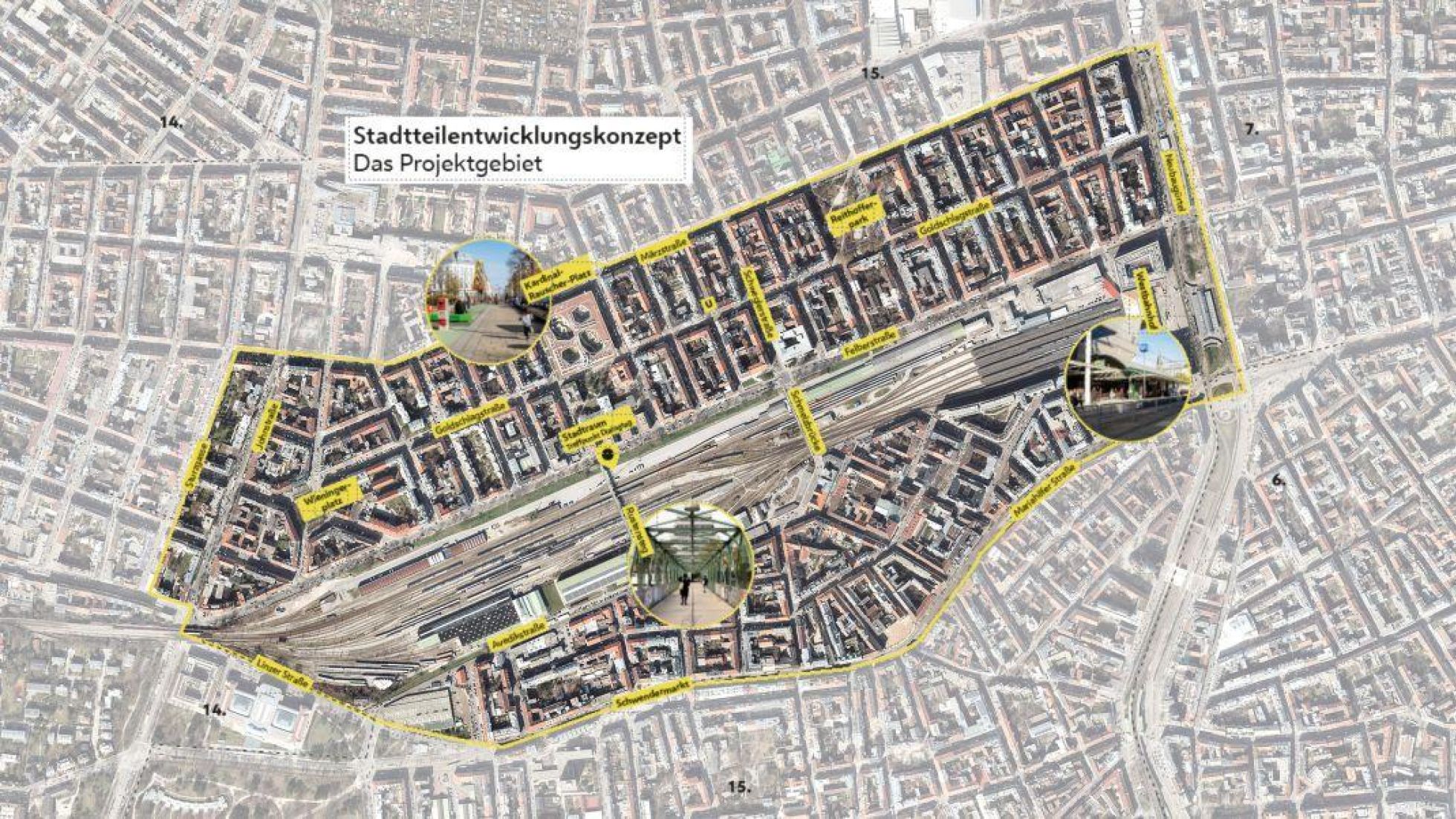 Luftbild mit Abgrenzung des Bearbeitungsgebiets