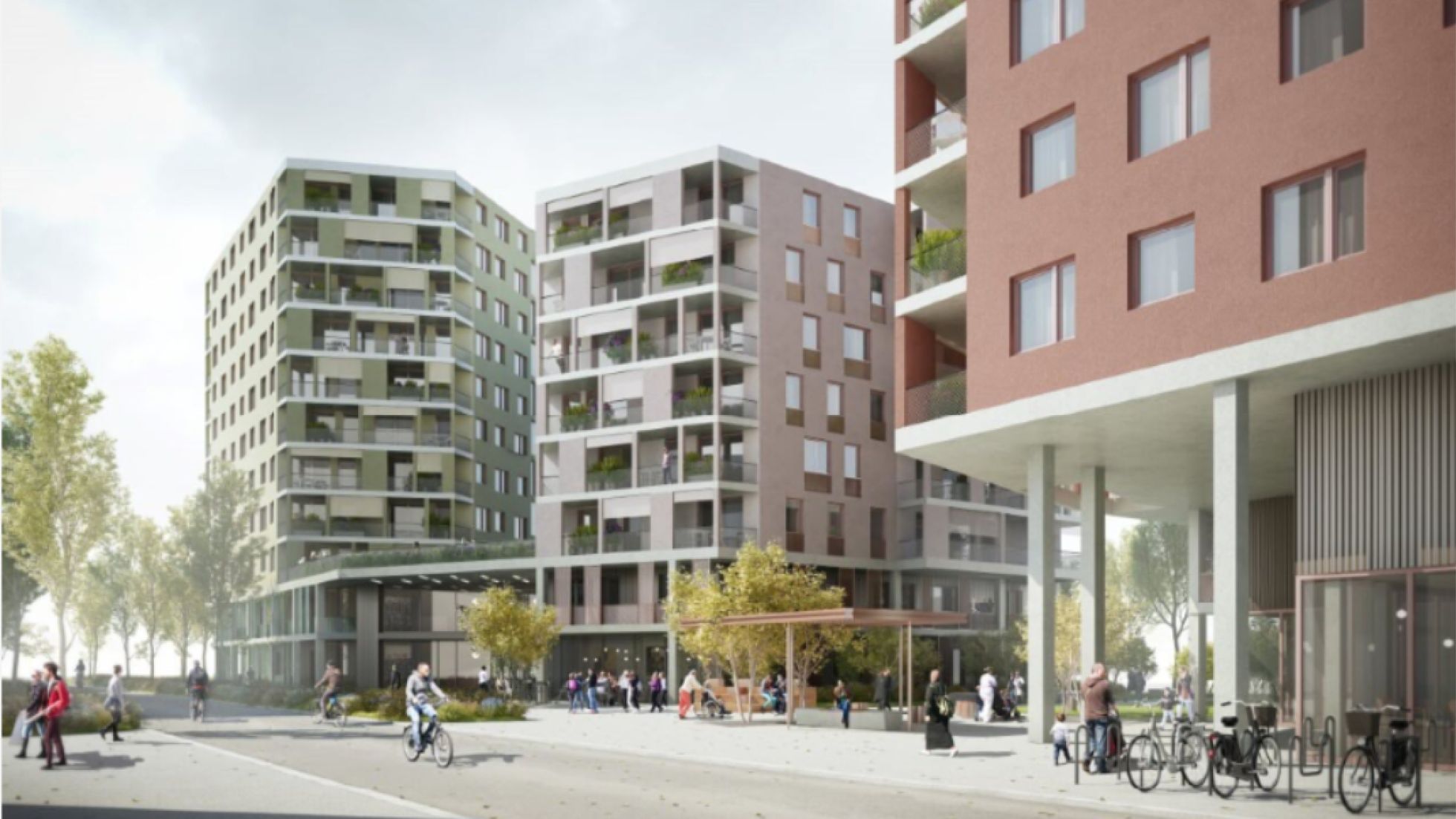 Rendering der Gebäude des Wohnprojekt "T R I O INKLUSIV"