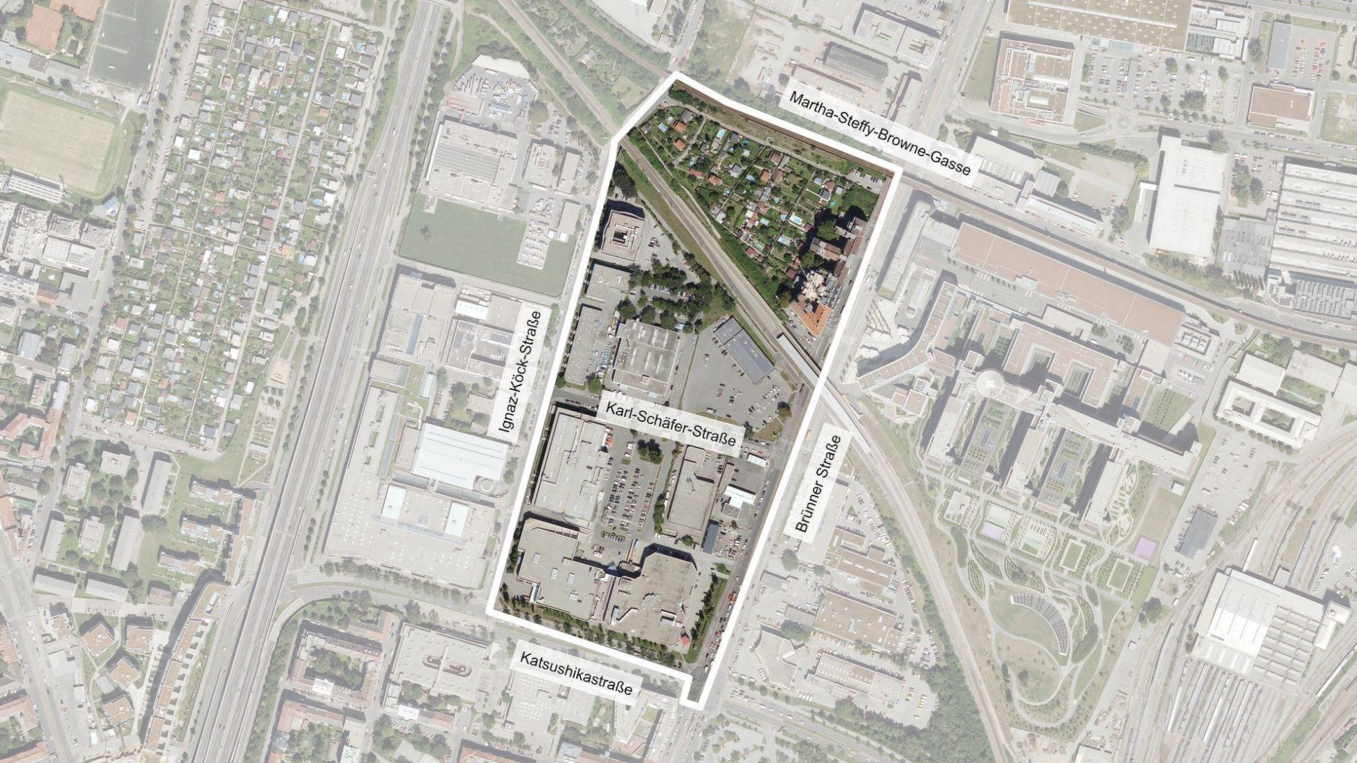 copyright: Stadt Wien/ViennaGIS Luftbild mit Gebietsabgrenzung