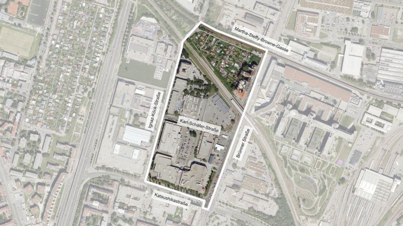 copyright: Stadt Wien/ViennaGIS Luftbild mit Gebietsabgrenzung