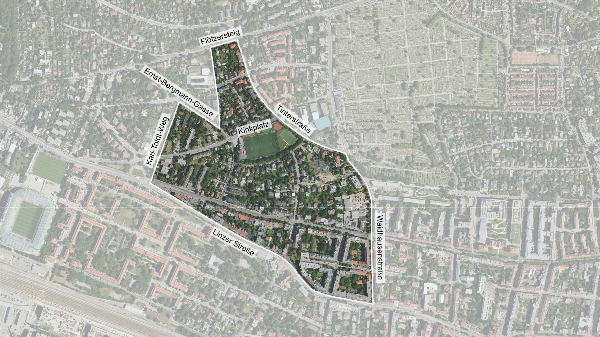 Luftbild des Gebiets mit Abgrenzung