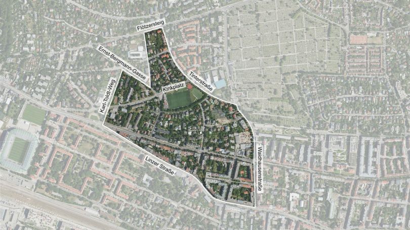 Luftbild des Gebiets mit Abgrenzung