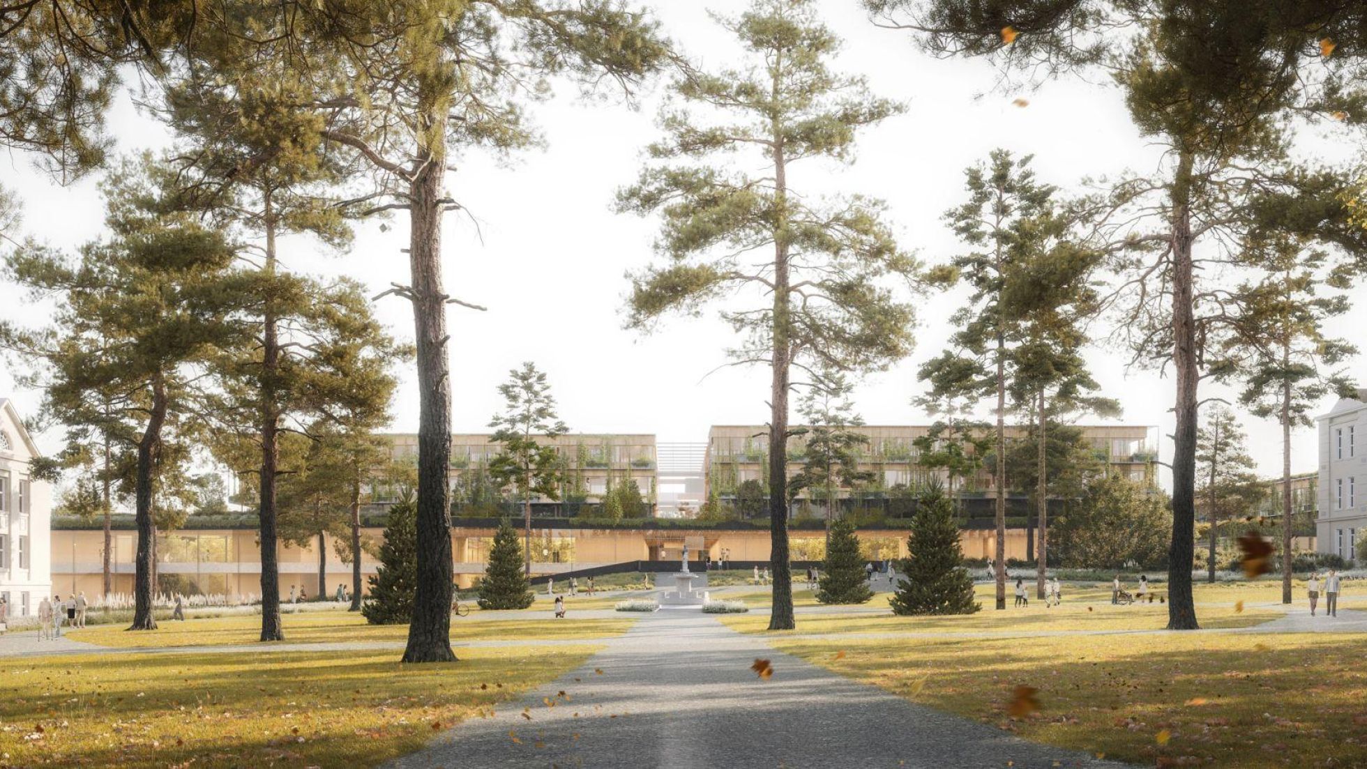 Modernes Klinikgebäude mit Park