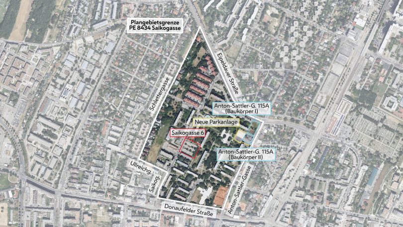 copyright: Stadt Wien/ViennaGIS Luftbild mit Gebietsabgrenzung