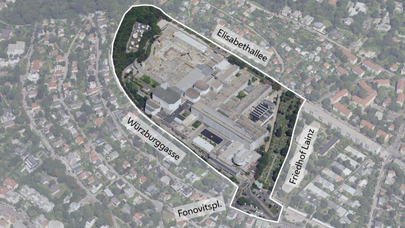 Schrägluftbild mit Gebietsabgrenzung