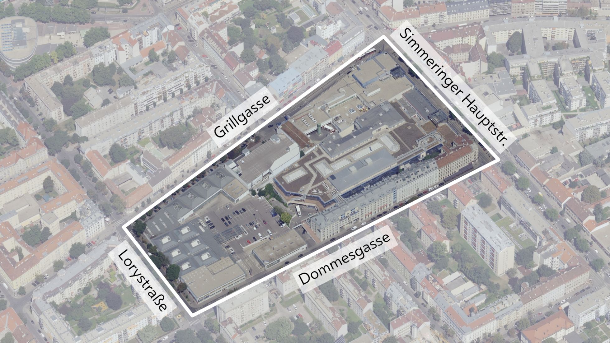 copyright: © Stadt Wien/Stadtplan3D Schrägluftbild mit Gebietsabgrenzung