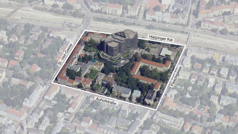 Schrägluftbild mit Gebietsabgrenzung