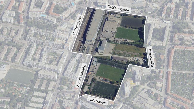 copyright: Stadt Wien/Stadtplan3D Schrägluftbild mit Gebietsabgrenzung