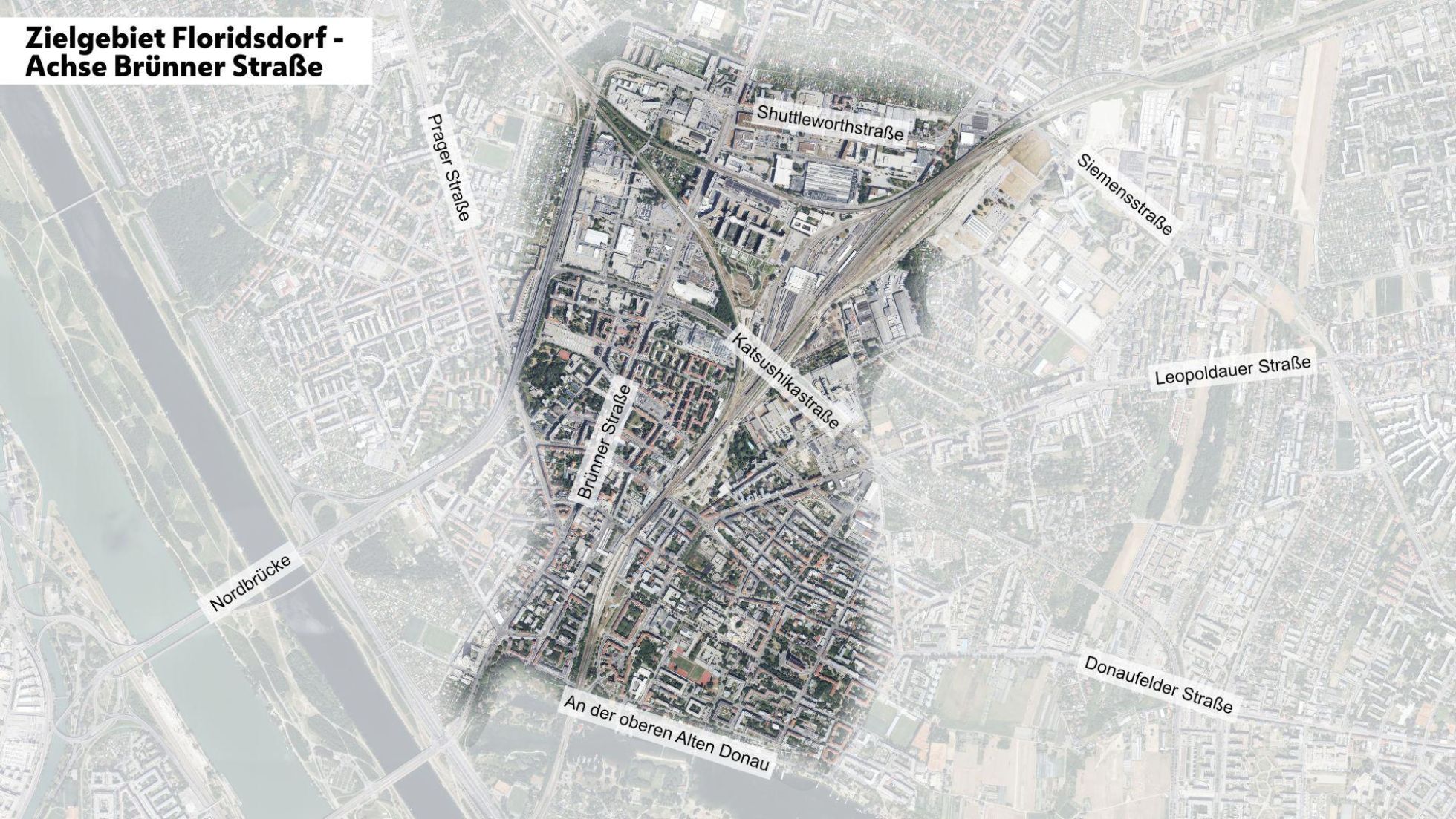 Gebiet im Stadtplan mit Beschriftungen