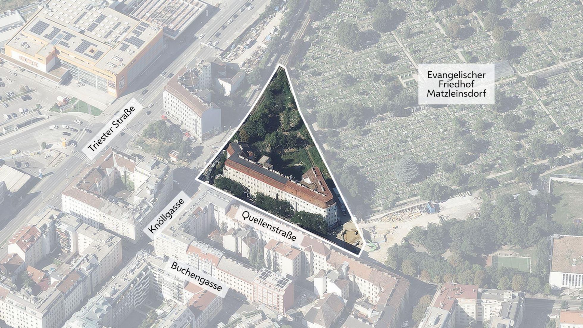 copyright: Stadt Wien Gebiet im Stadtplan mit Beschriftungen