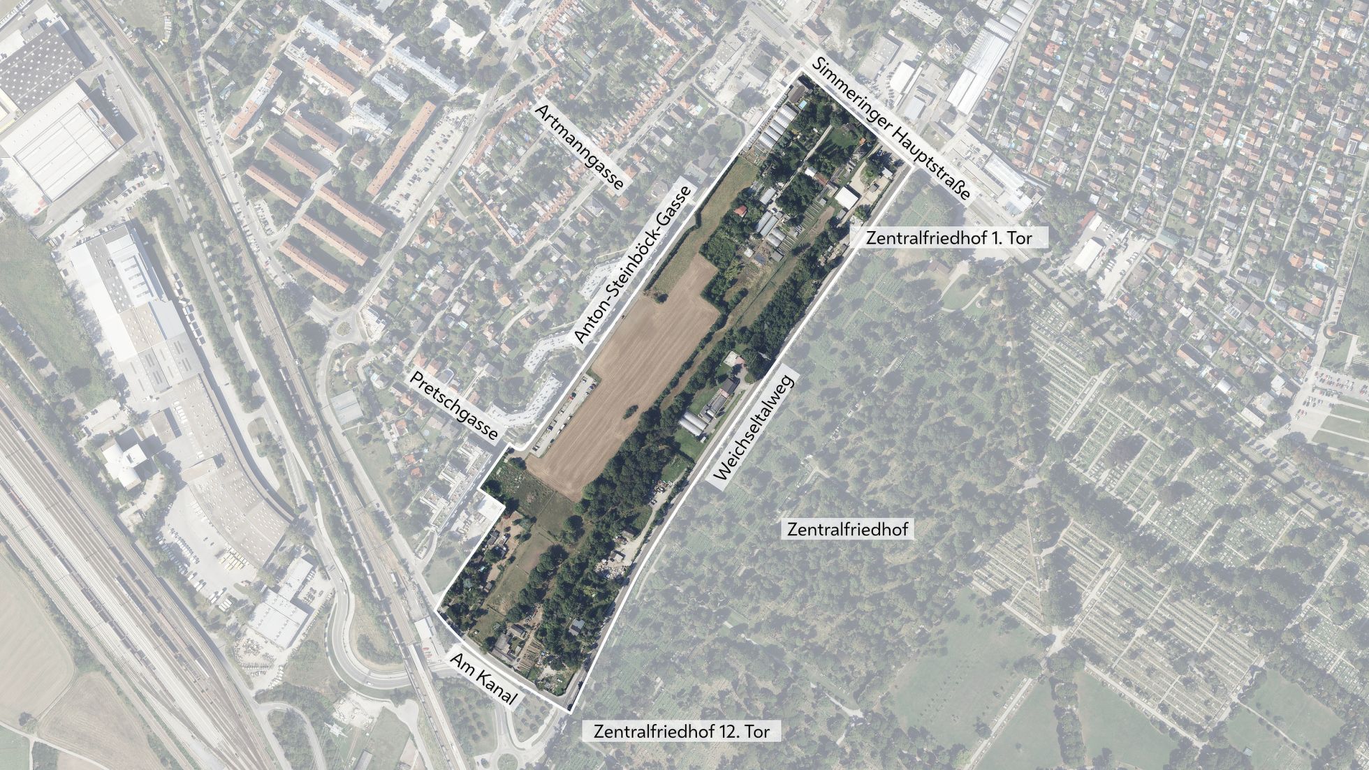 Luftbild mit Gebietsabgrenzung