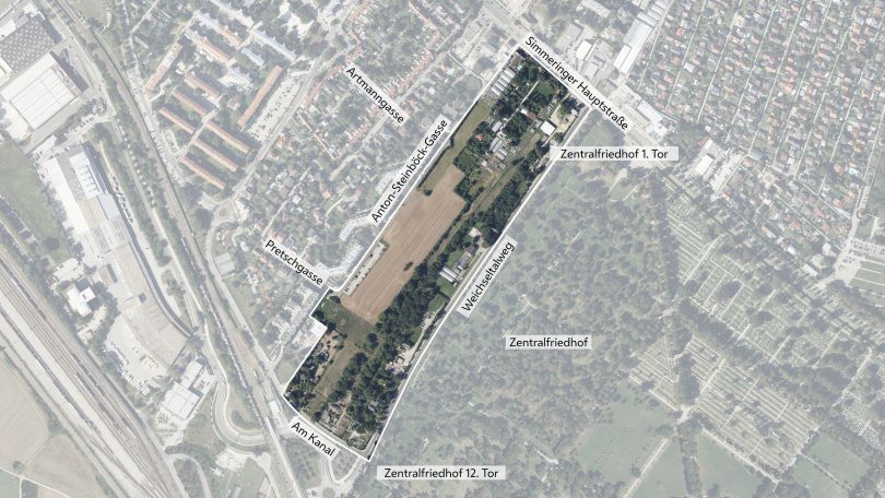 Luftbild mit Gebietsabgrenzung