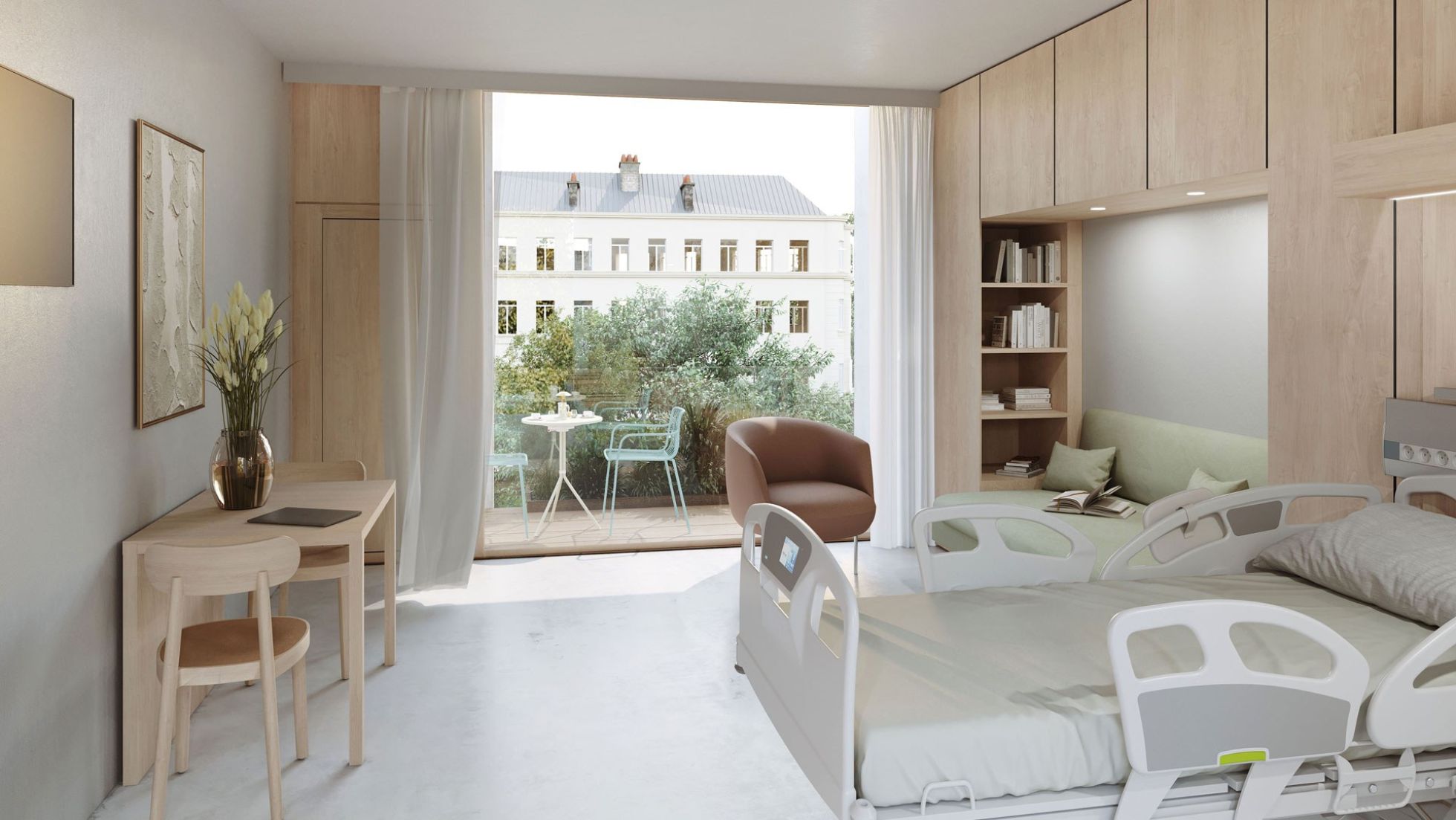 copyright: LAUBlab alpha GmbH/Anita Herodek Visualisierung, modernes Zimmer mit großer Glasfront