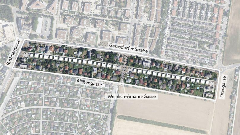 Luftbild mit Gebietsabgrenzung