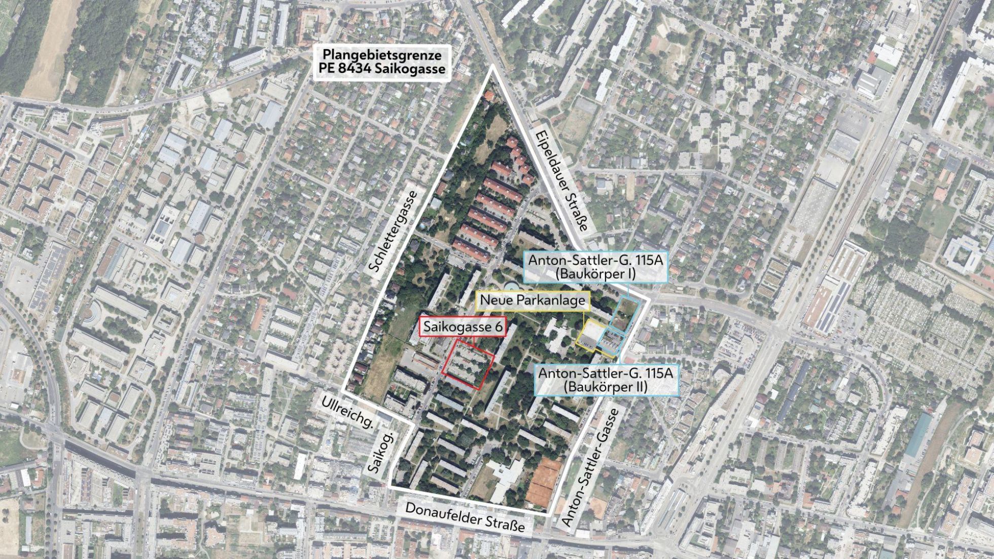 copyright: Stadt Wien/ViennaGIS Luftbild mit Gebietsabgrenzung