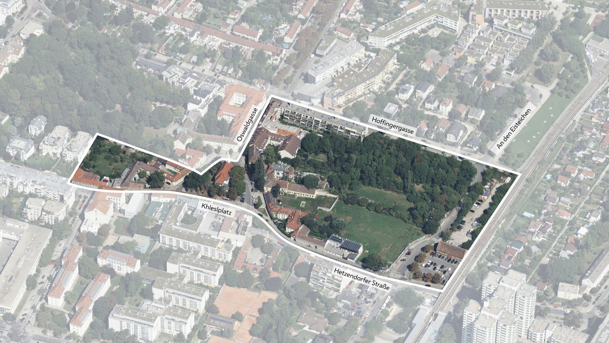 Schrägluftbild mit Gebietsabgrenzung