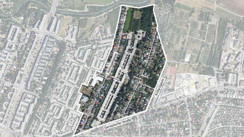 Luftbild mit Gebietsabgrenzung