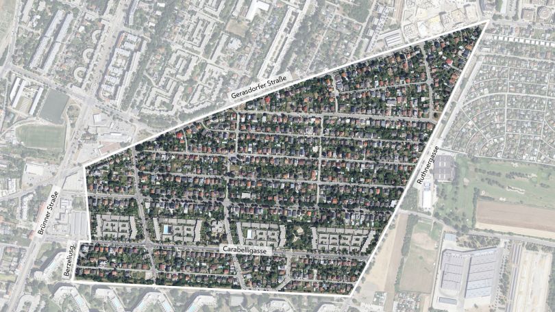 copyright: Stadt Wien/ViennaGIS Luftbild mit Gebietsabgrenzung