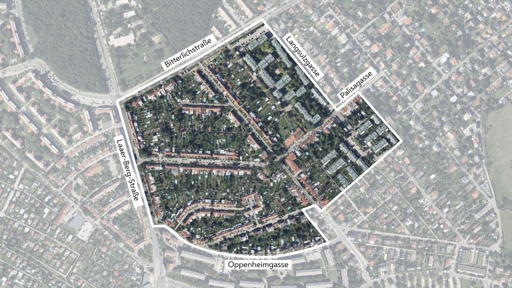 Luftbild mit Gebietsabgrenzung