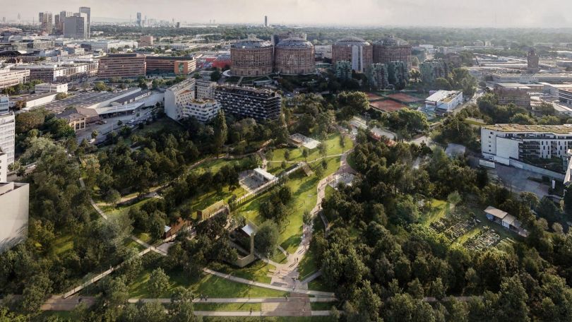 Visualisierng eines großen zentralen Parks in einem neuen Stadtteil