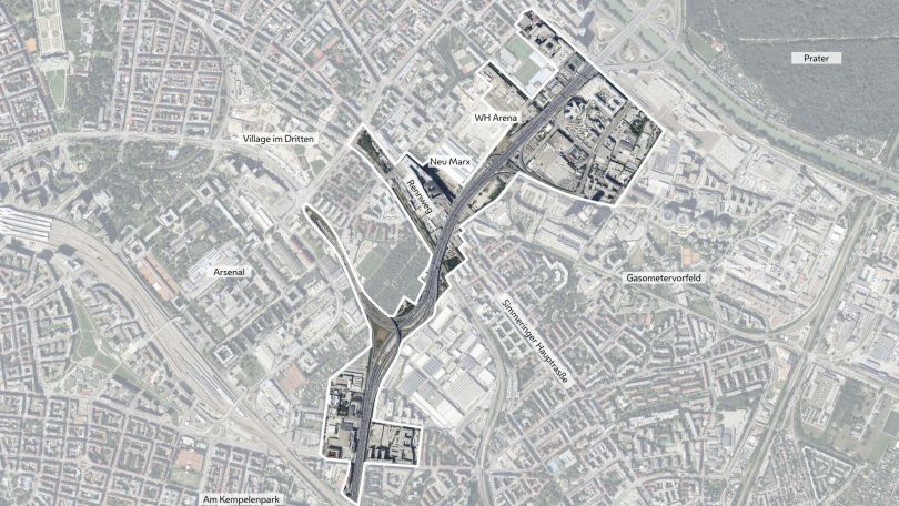 Visualisierung des Stadtgebiets mit Gebietsabgrenzung