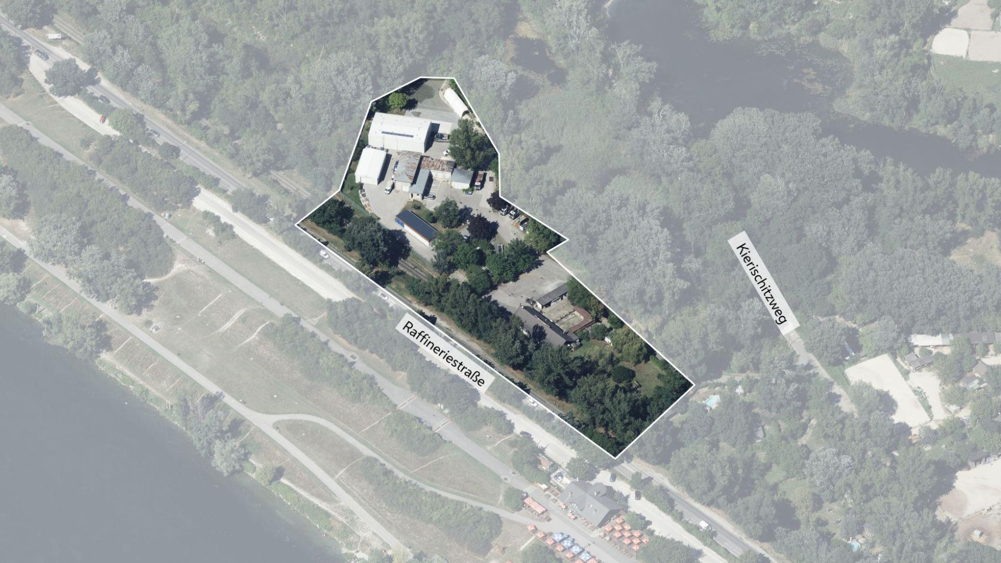 Luftbild auf das Gebiet mit Eingrenzung